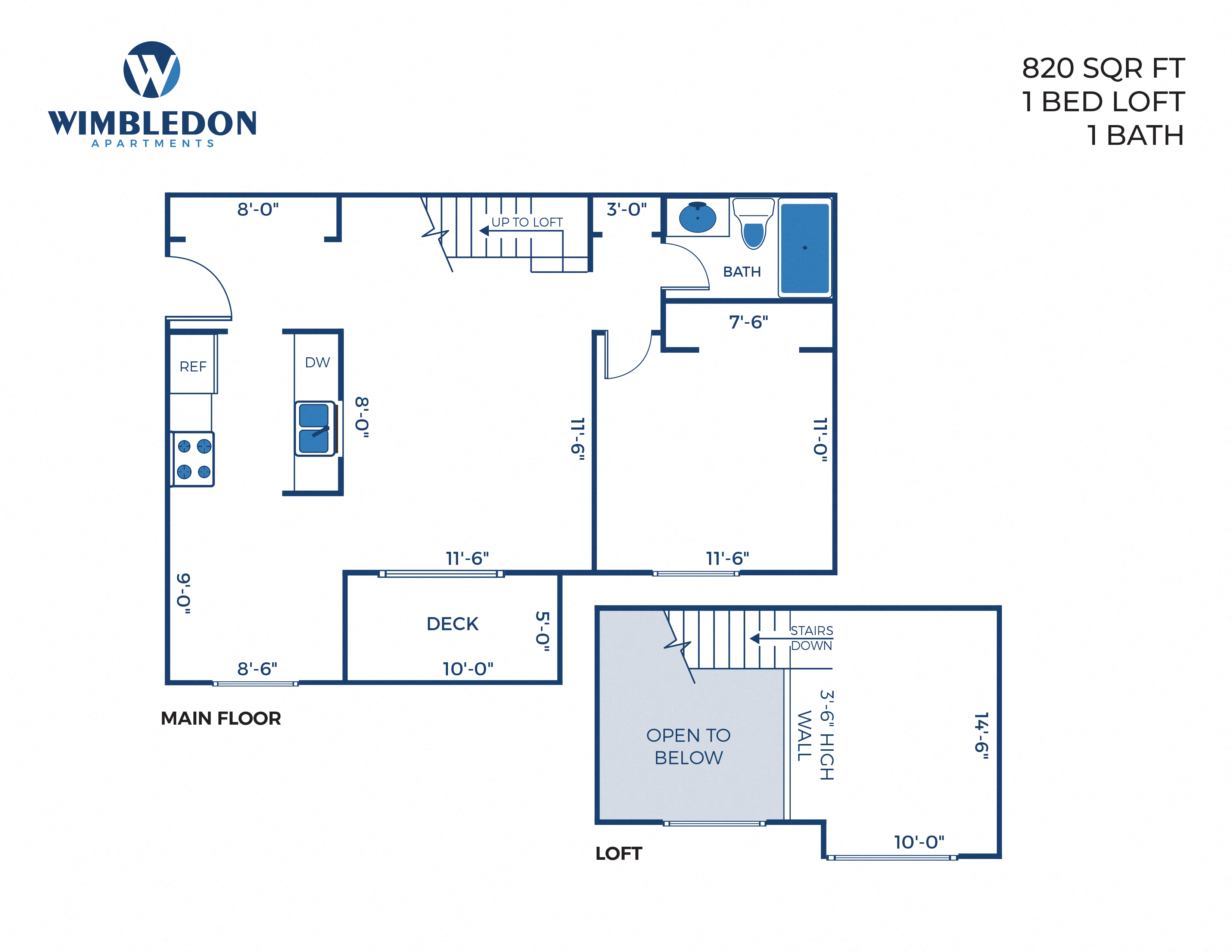 Floor plan for 1 bed, 1 bath, 828 sqft